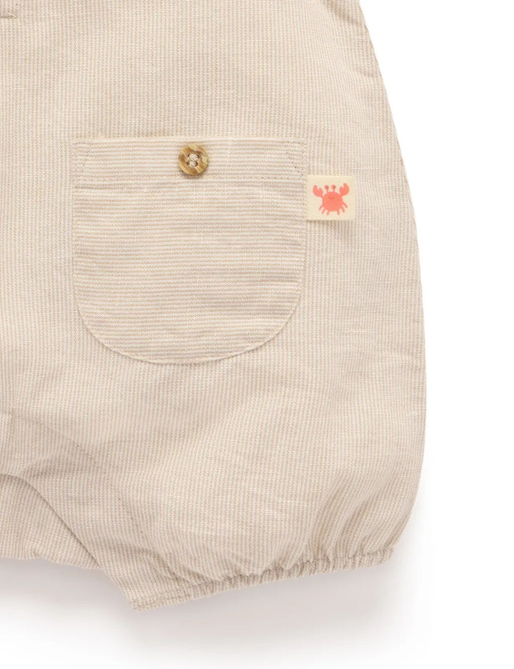 Purebaby Organic Linen Blend Romper - Driftwood Stripe