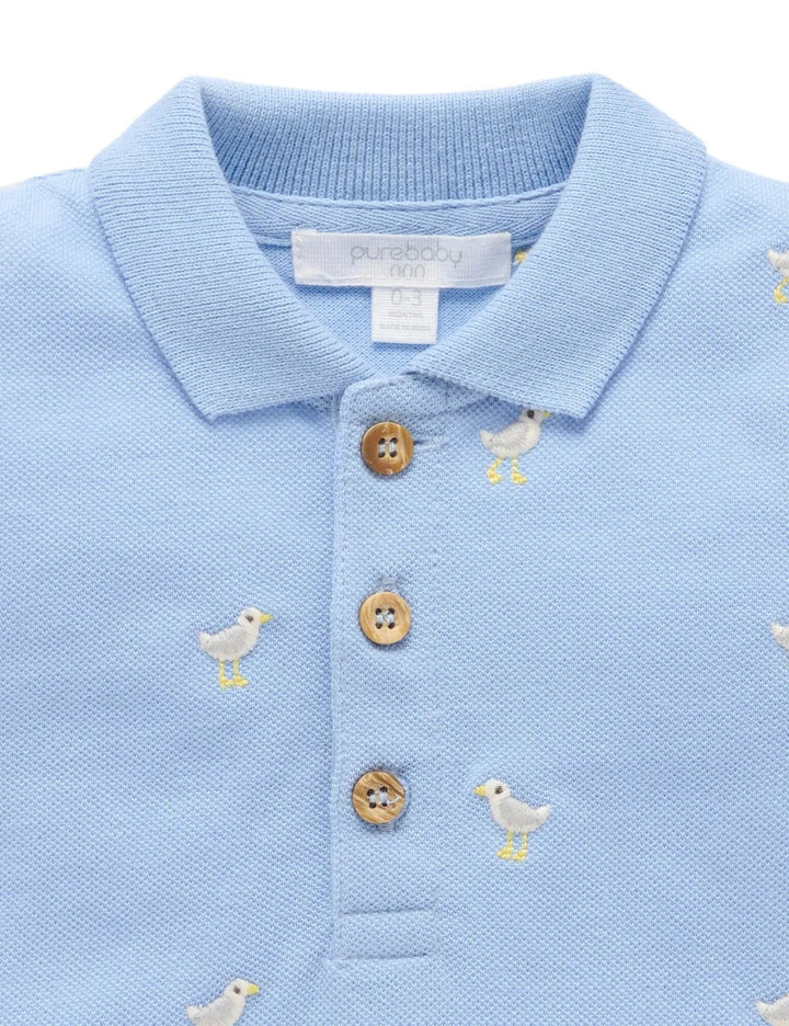 Purebaby Organic Seagul Polo - Seagul Broderie
