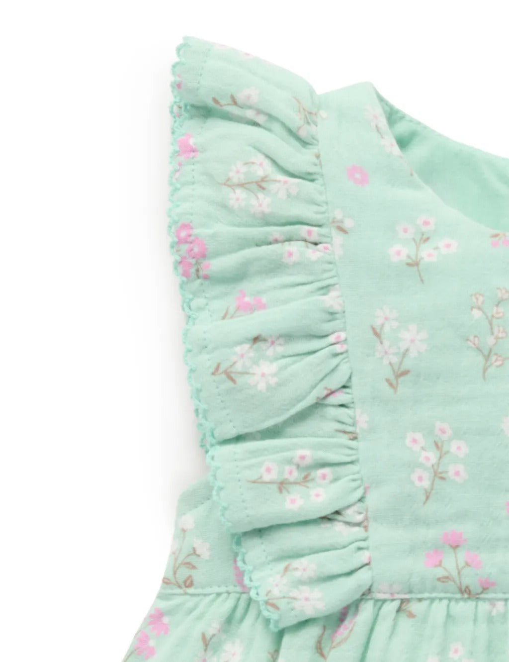 Purebaby Organic Ruffle Romper - Seafoam Floral
