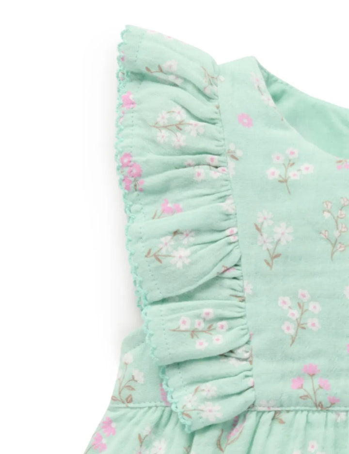 Purebaby Organic Ruffle Romper - Seafoam Floral