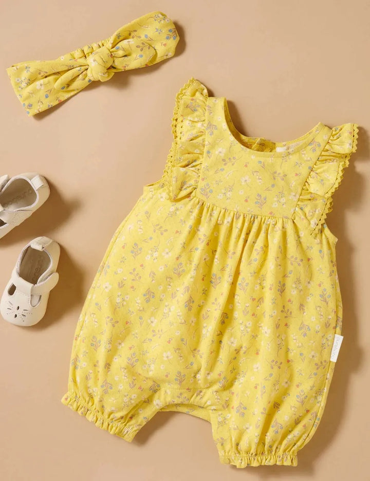 Purebaby Organic Ruffle Shortie Growsuit - Sunshine Floral