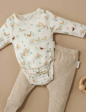 Purebaby Organic Bodysuit - Down River Ducky Print