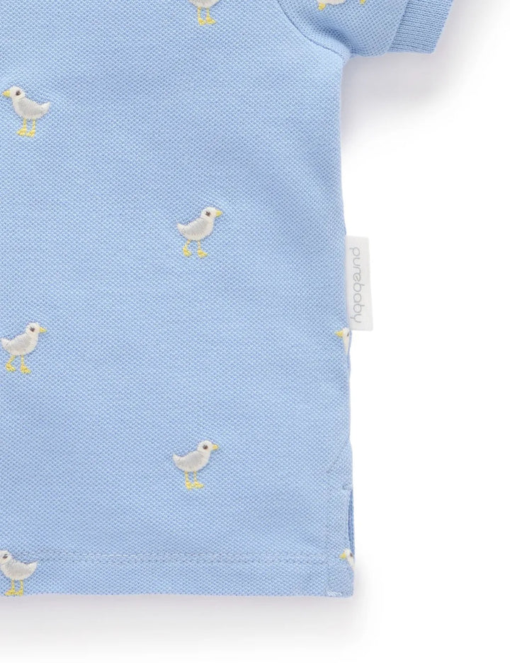 Purebaby Organic Seagul Polo - Seagul Broderie
