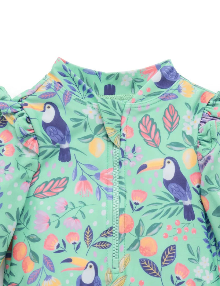 Purebaby Organic Printed Frilly Long Sleeve Swimsuit