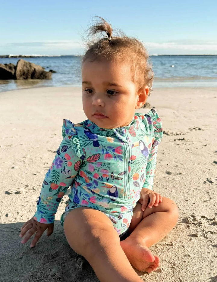 Purebaby Organic Printed Frilly Long Sleeve Swimsuit
