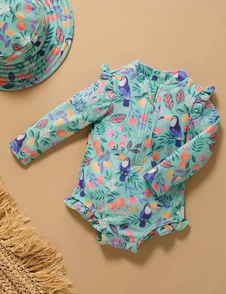 Purebaby Organic Printed Frilly Long Sleeve Swimsuit