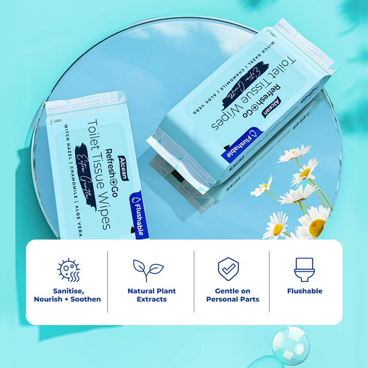 Alcean Toilet Tissue Wipes - 8 sheets - 8 in 1 Bundle Pack