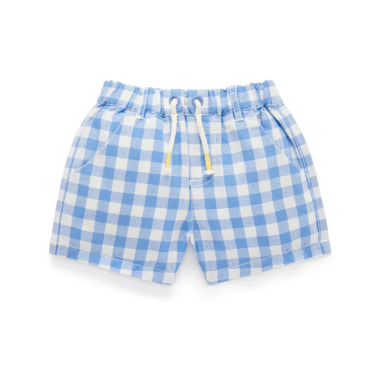Purebaby Organic Gingham Shorts Ocean