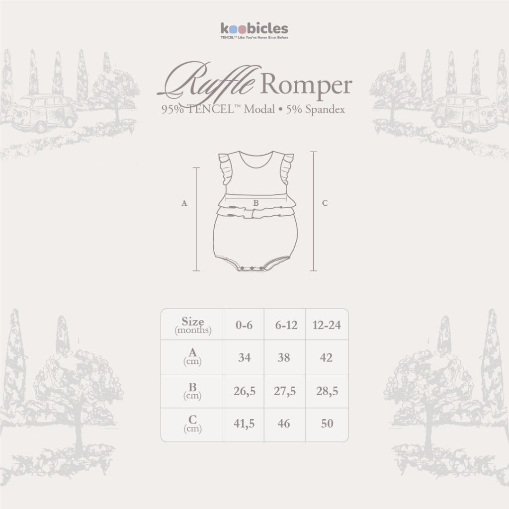 Koobicles Ruffle Romper TENCEL™ "Road Trip" in Eco Mode