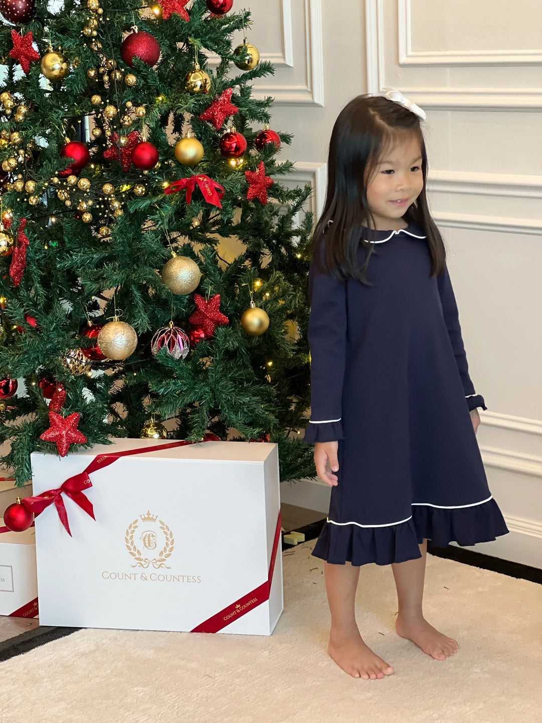 Count & Countess Pima Cotton Girl's Sleep Dress - Urban Navy