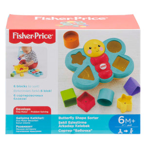 Fisher-Price Butterfly Shape Sorter packaging showing 6M+ age grade