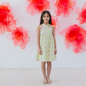 Heritage Series - Girls Cheongsam in Beige Peranakan Print