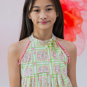 Heritage Series - Girls Cheongsam in Beige Peranakan Print