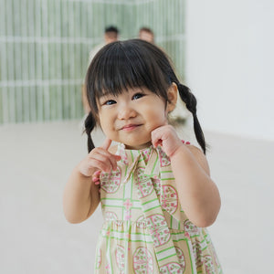 Heritage Series - Girls Cheongsam in Beige Peranakan Print