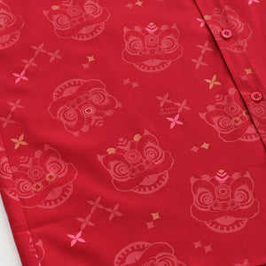 Lion Dance Series - Men's Shirt in Red Festive Lion Print (Classic Fit)