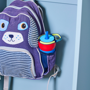 BruMate Leap kids tumbler in a backpack side pocket