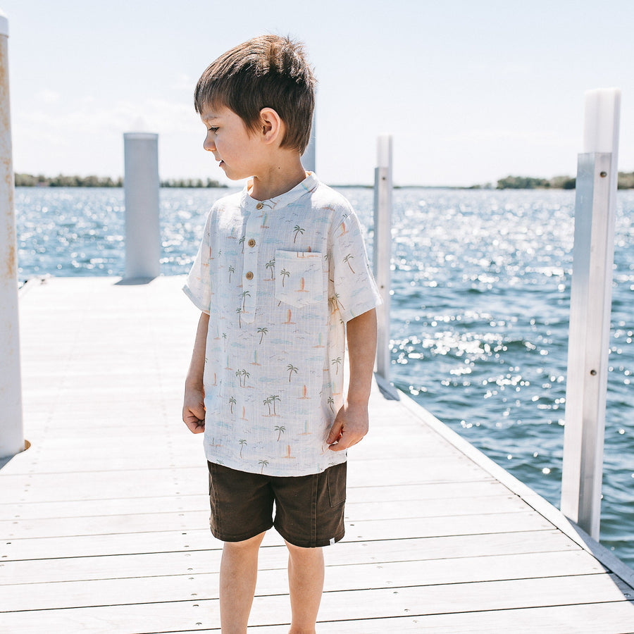 KAYS + KINS Band Collar Shirt - Surf Side