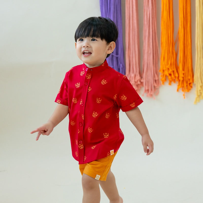 Lion Dance Series - Boys Shirt in Gold Lion Print