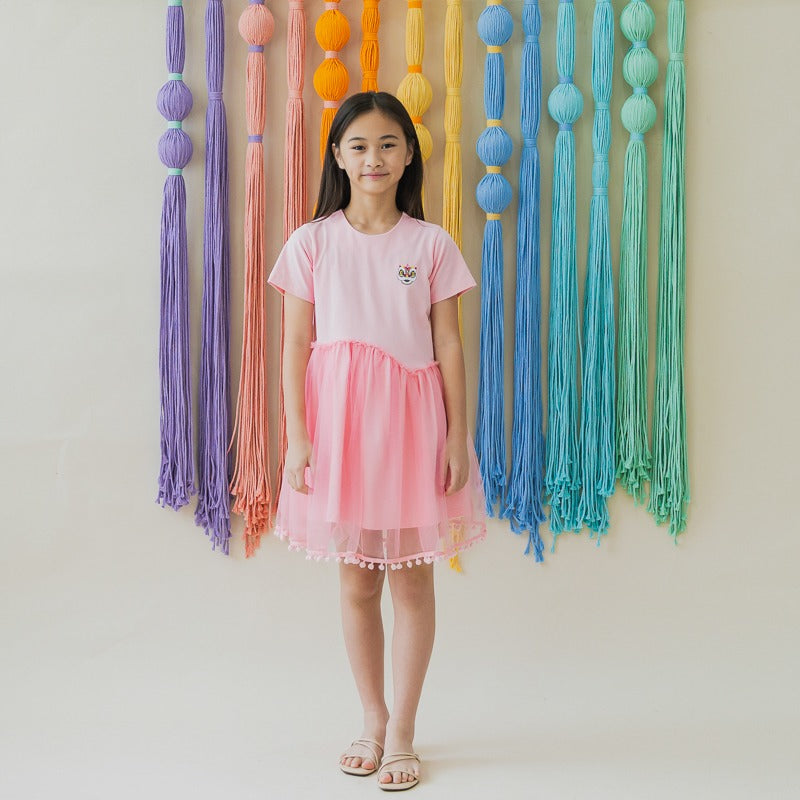 Lion Dance Series - Girls Jersey Dress with Pink Tulle