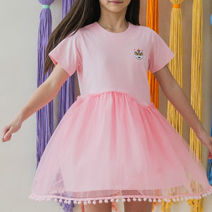 Lion Dance Series - Girls Jersey Dress with Pink Tulle