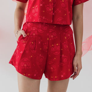 Lion Dance Series - Ladies Shorts in Red Festive Lion Print