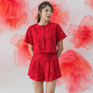 Lion Dance Series - Ladies Shorts in Red Festive Lion Print
