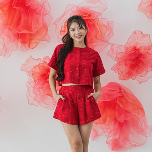 Lion Dance Series - Ladies Shorts in Red Festive Lion Print