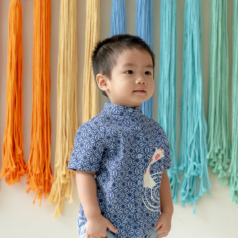 Oriental Series - Boys Shirt in Navy Origami Koi Print