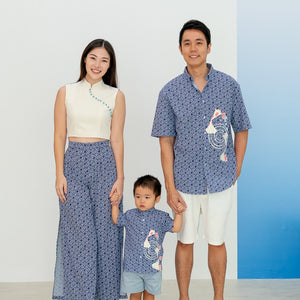 Oriental Series - Boys Shirt in Navy Origami Koi Print