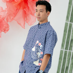 Oriental Series - Men's Shirt in Navy Origami Koi Print (Relaxed Fit)