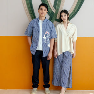 Oriental Series - Men's Shirt in Navy Origami Koi Print (Relaxed Fit)