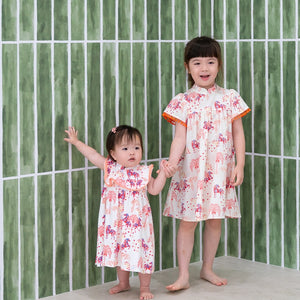 Zodiac Series - Baby Girl Jersey Dress in Red Carnival Horse Print