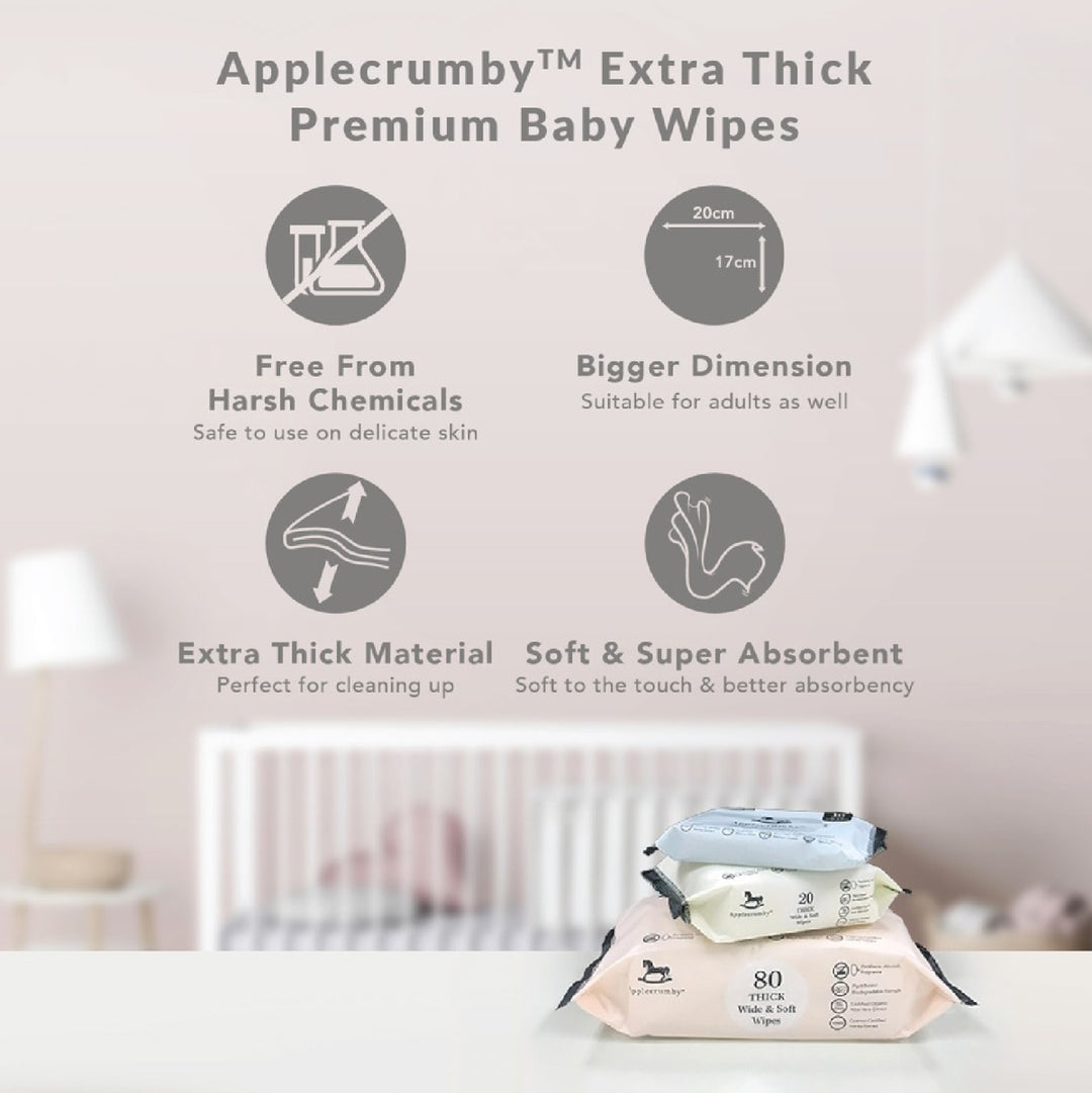 Applecrumby® Premium Extra Thick Baby Wipes (80's x 2 packs)