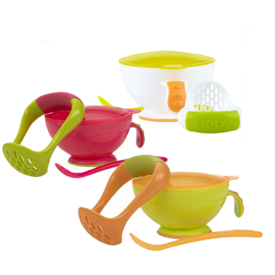 Nuby Garden Fresh - Mash N Feed Bowl with Lid Spoon & Food Masher (4m+)