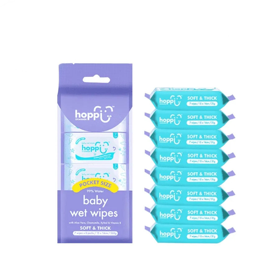 Hoppi Baby Wet Wipes Mini, 7 Wipes X 4 Packs