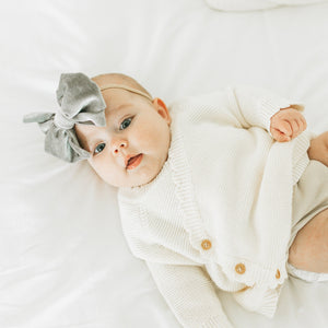Kays+Kins Moonlit velvet hair bow on a clip