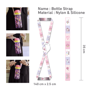 Nuby Universal Bottle Strap, Unicorn design, 140cm x 2.5cm nylon strap with silicone ring