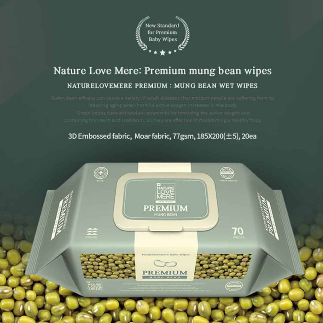 Nature Love Mere Wet Tissue Premium Mungbean Wipes (Cap) 70s x 3 packs