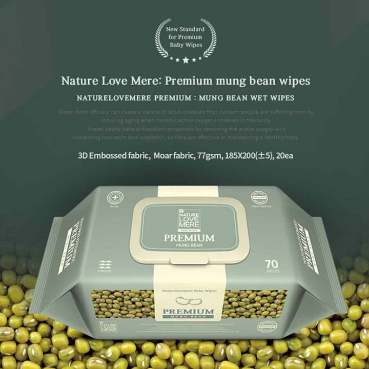 Nature Love Mere Wet Tissue Premium Mungbean Wipes (Cap) 70s x 3 packs