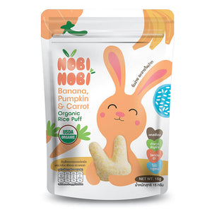 Nobi Nobi Organic Rice Puffs Banana, Pumpkin and Carrot pouch, front