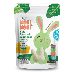 Nobi Nobi Organic Rice Puffs Kale, Broccoli and Cheese pouch, front