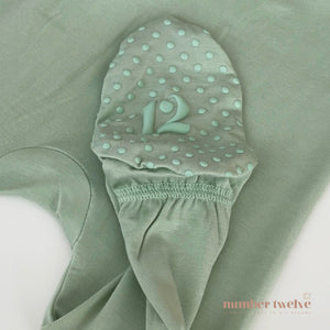 Number Twelve Bamboo Footies Pistachio, cuff detail