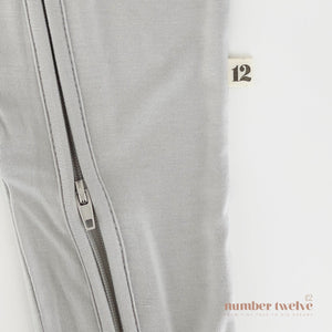 Number Twelve Bamboo Footies Stone, two-way zip detail