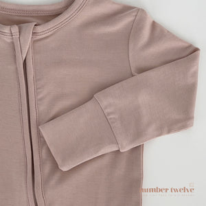 Number Twelve Bamboo Footies Bloom, two-way zip detail