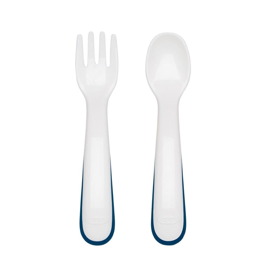 OXO Tot OnTheGo Plastic Fork & Spoon Set With Travel Case (Navy)