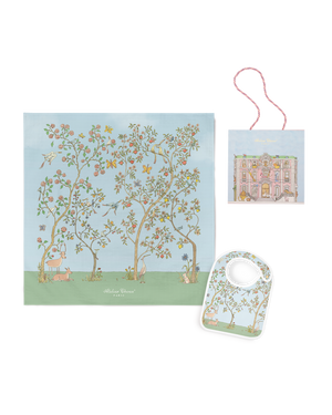 Atelier Choux In Bloom Blue Carré & Satin Bib set with Monceau Mansion Gift Box