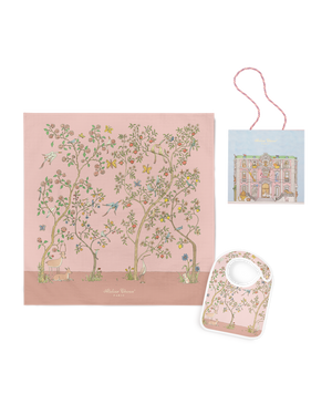 Atelier Choux In Bloom Pink Carré & Satin Bib set with Monceau Mansion Gift Box