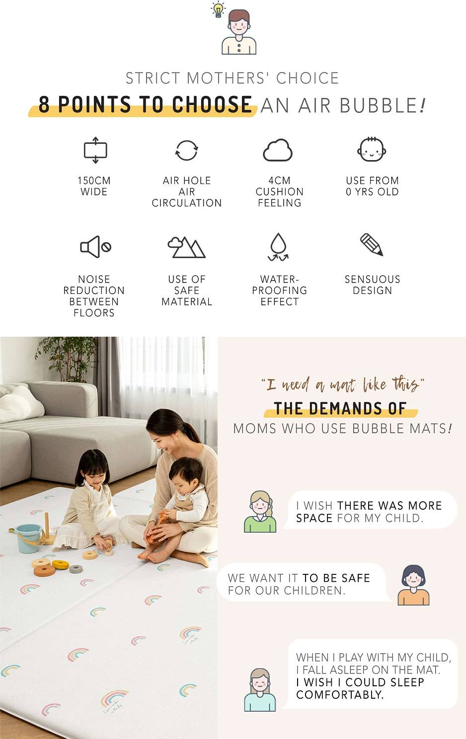 Parklon Air Bubble Mat - Smile Planet + Herringbon Light Grey (230*150*4cm)