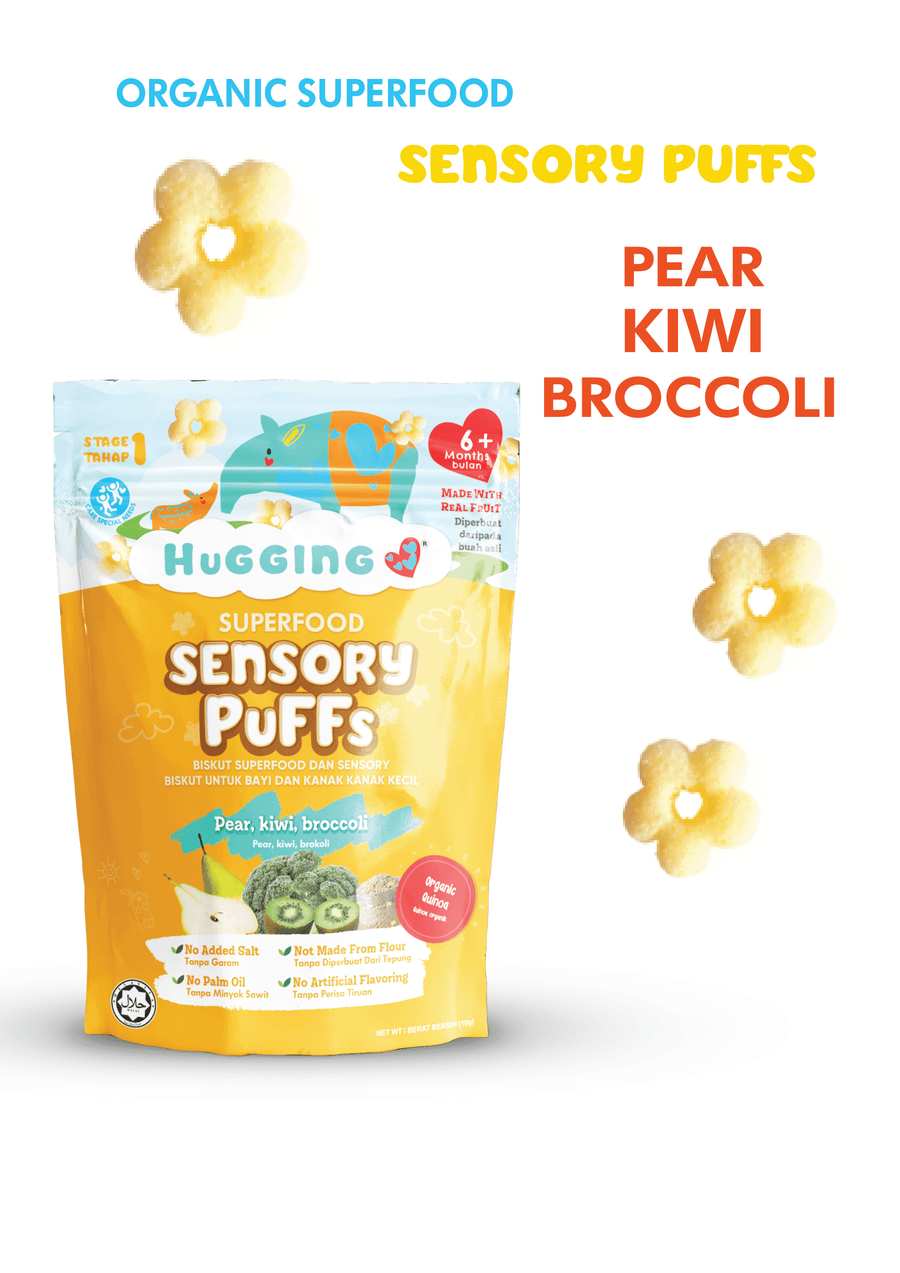 Hugging Love Organic Superfood Sensory Puffs Pear Kiwi Broccoli pouch