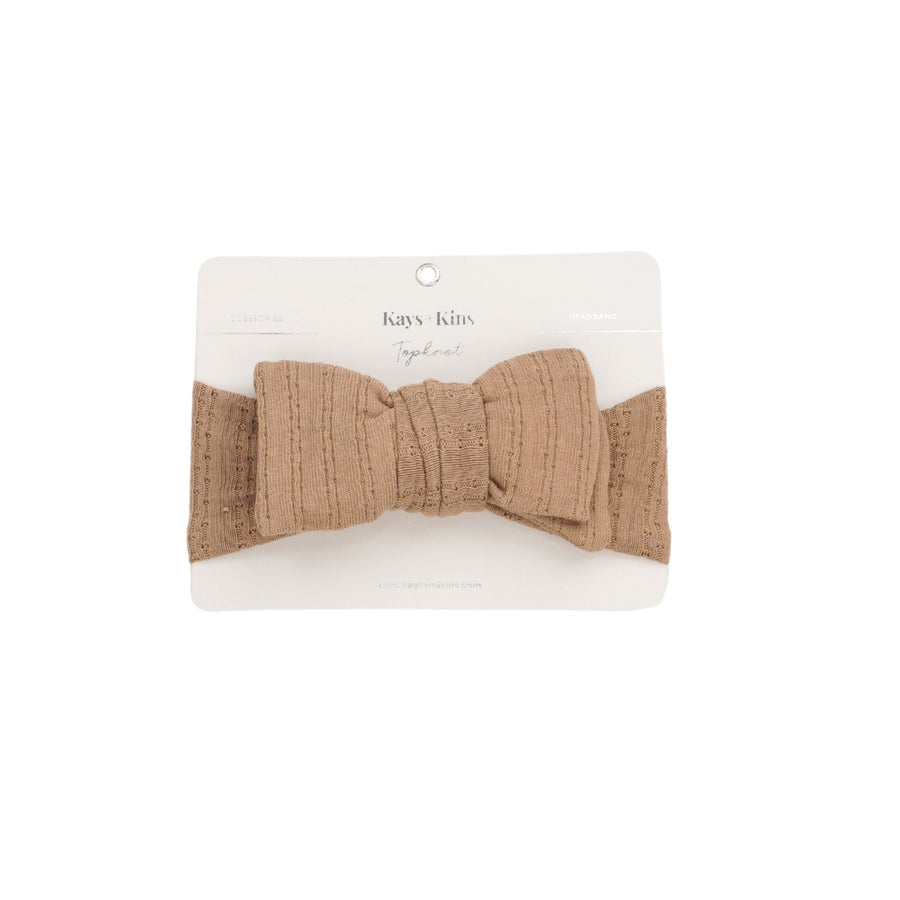 Kays+Kins Pointelle Topknot headband in Chestnut